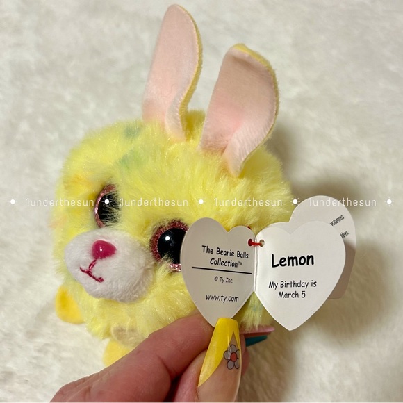 🍋 TY Beanie Balls •✨ Lemon ✨• Yellow Confetti Easter Bunny Birthday March 5 - Picture 5 of 6